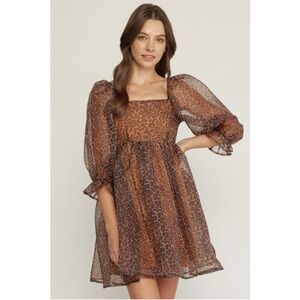 Entro Cheetah Puff Sleeve Party Dress